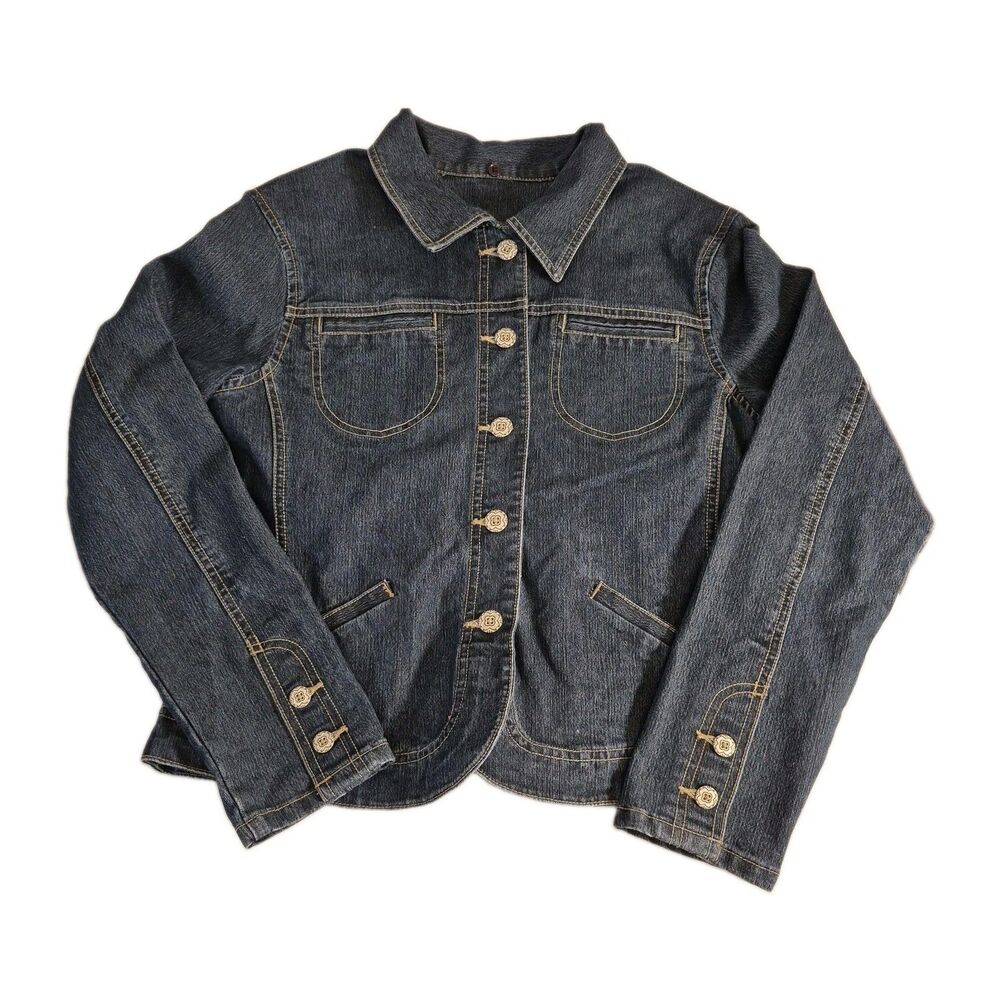 French Cuff Women's Denim Jacket Size M Blue (REMOVABLE Collar Not Included)